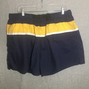 Mens Athletic Works Swim Trunks Vintage Navy Blue Yellow Outdoors Summer Spring